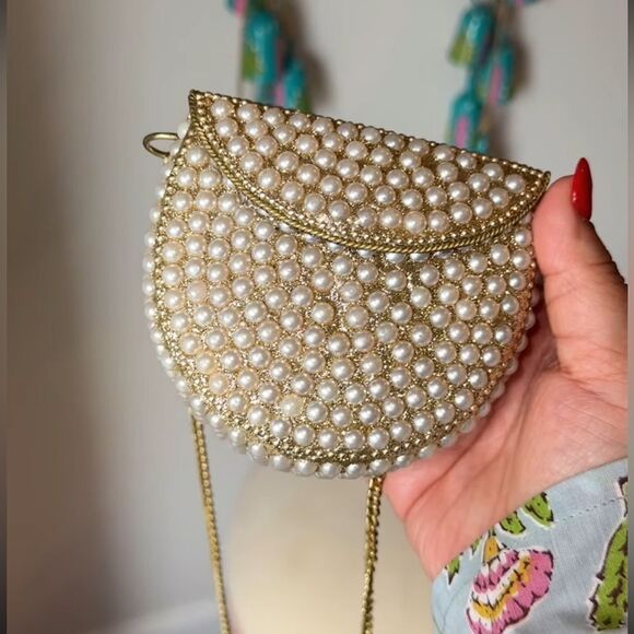 BRIDAL FORMAL PEARL MINI CLUTCH CROSSBODY BAG - Picture 2 of 14